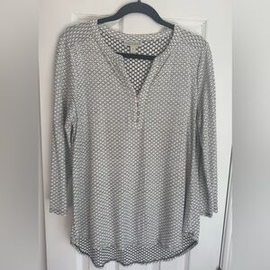 Dana Buchman Pullover Knit Top Black/ White Honeycomb Pattern 3/4 Sleeve Size L